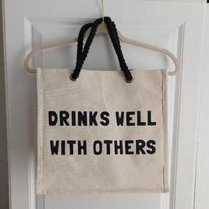 Canvas Tote with Black Handles Wine Bag